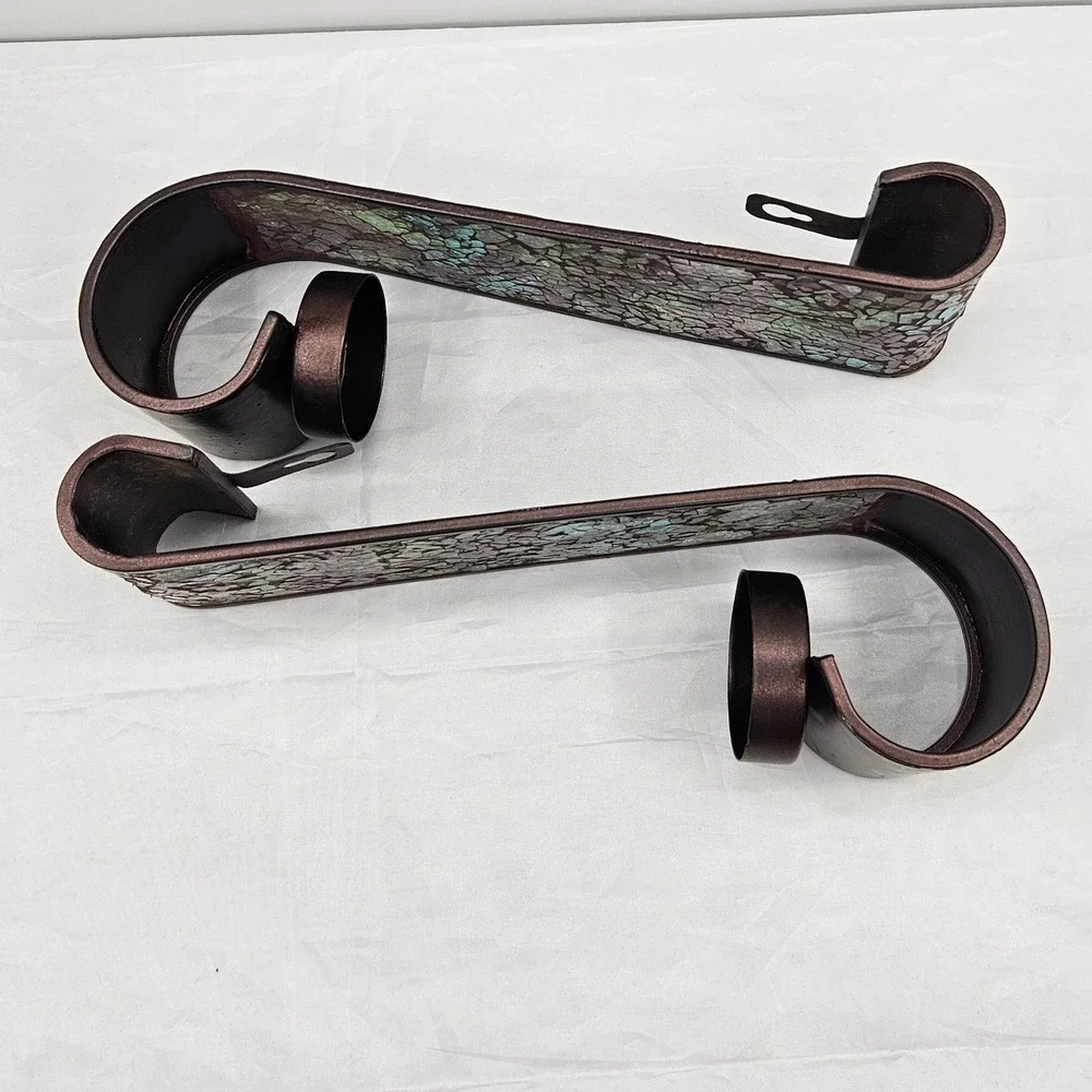 Mosaic Glass Leaf Wall Sconce Pair Bronze Metal Teal Green Votive Candle Holder